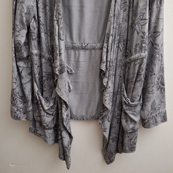 Knox Rose Cardigan Small Floral Gray Black Cover Topper Duster Lightweight Tie - Picture 4 of 8